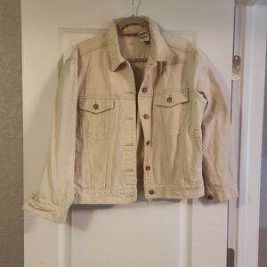 Bill Blass Womans Cream Rugged Jean Jacket Cropped Style Button Front 2 Pocket